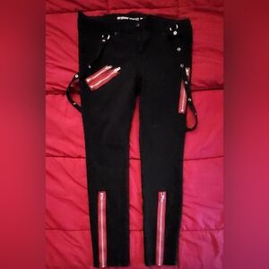 Hot Topic Black Pants with Red Zipper Accents